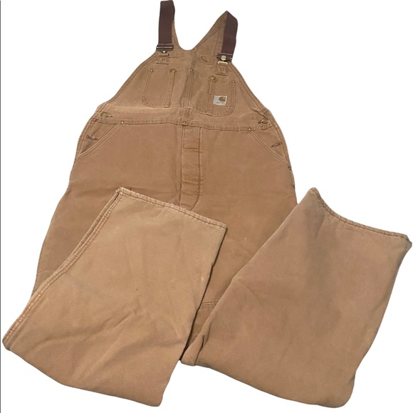 Carhartt Other - Carhartt Men's 48 in x 32 in. Brown Cotton Quilt Lined Zip To Thigh Bib Overalls